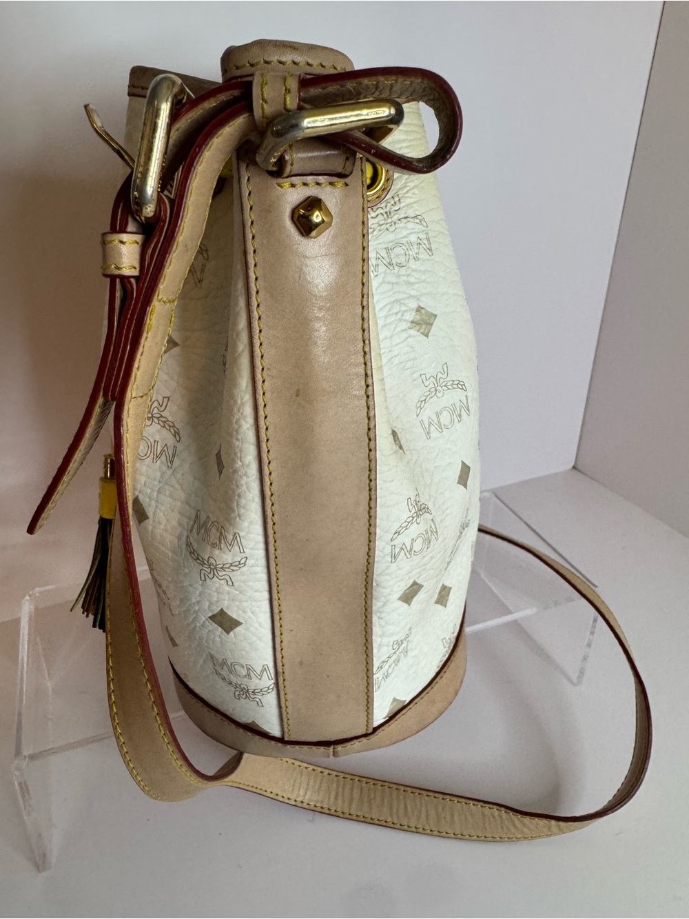 #325 MCM Heritage Visetos Monogram Drawstring Bucket Bag - Picture 5 of 14